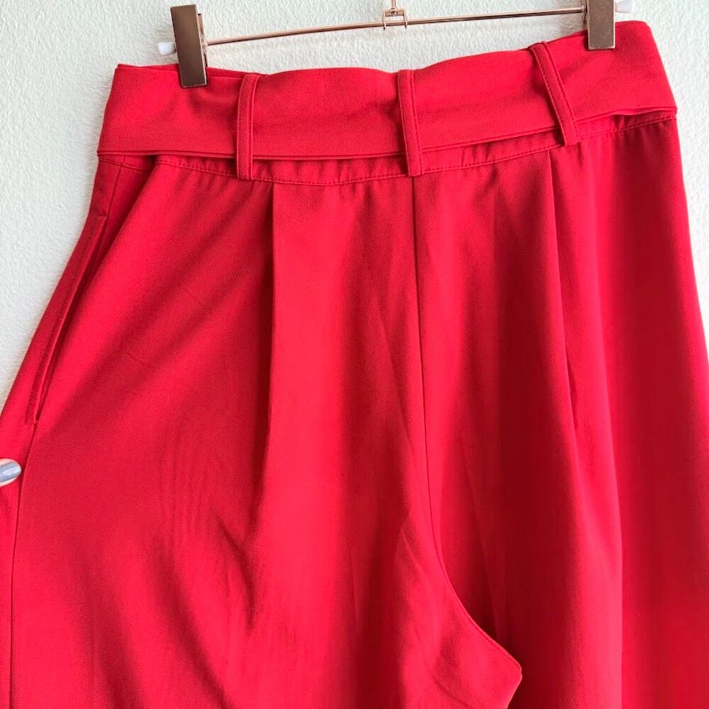 Flying Tomato Wide Leg High Rise Pleated Pants with Self Tie in Red size Medium - Picture 11 of 12